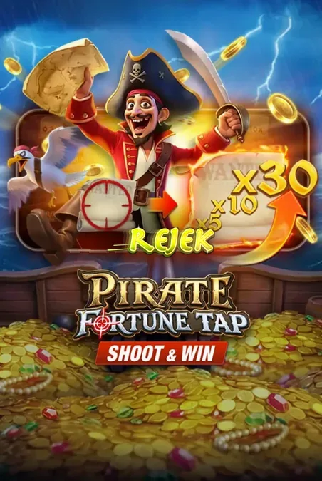 Tampilan antarmuka permainan Pirate Fortune Tap dengan latar belakang kapal bajak laut